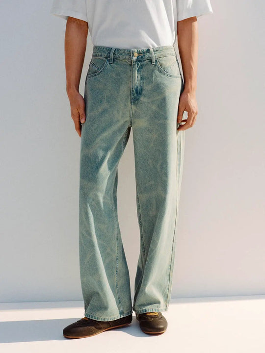 Light-washed High-waisted Wide-leg Cotton Jeans