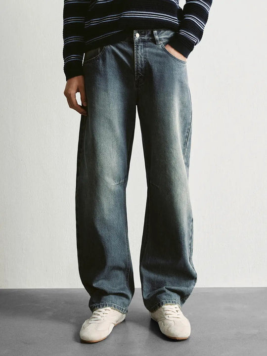 Vintage Washed Mid-rise Wide-leg Cotton Jeans