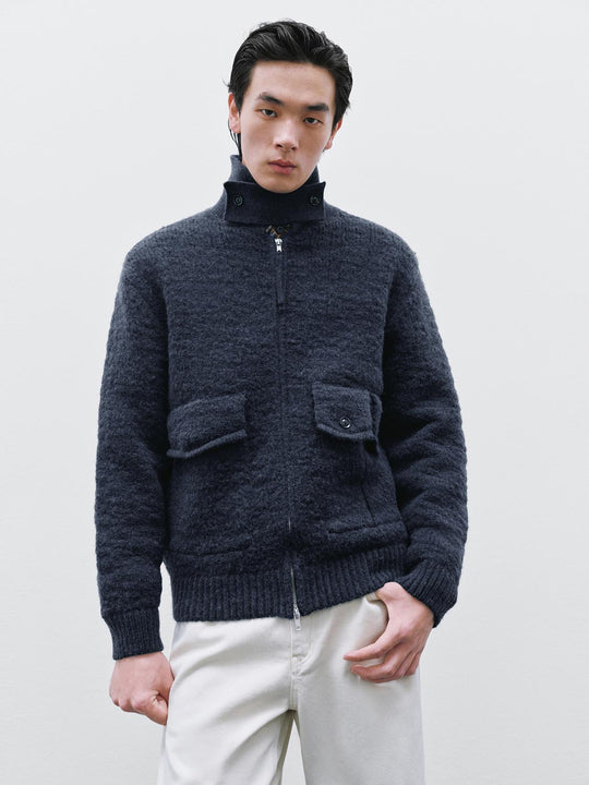 Flap Pockets High Neck Knitted Cardigans