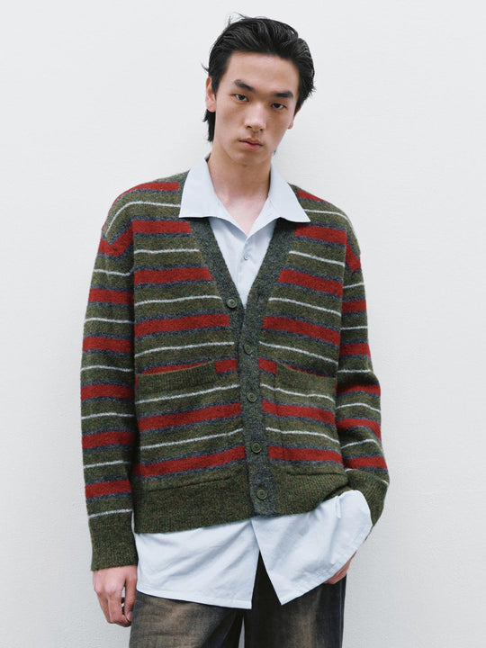 V-Neck Striped Knitted Cardigans