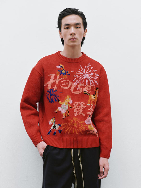 Intarsia Long Sleeve Knitted T-Shirts