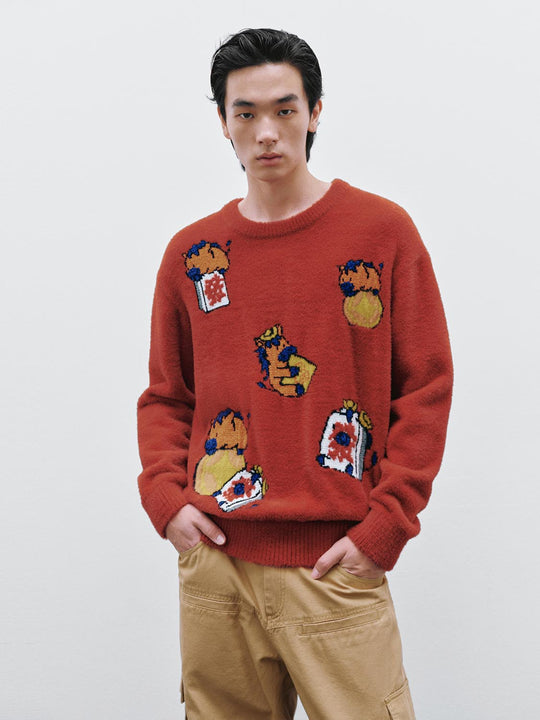 Intarsia Long Sleeve Knitted T-Shirts