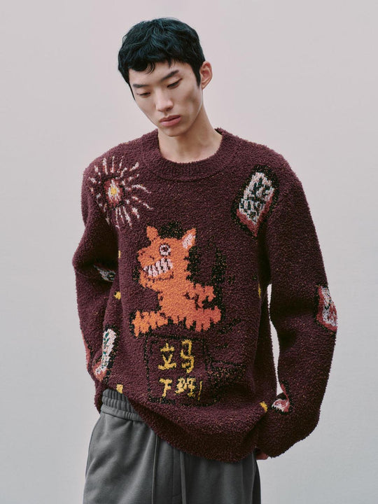 Intarsia Long Sleeve Knitted T-Shirts