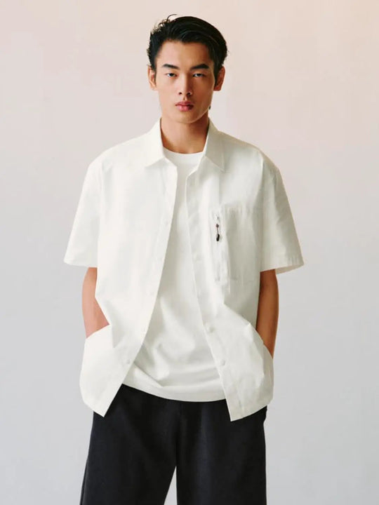 Thin Zippered Chest Pocket Short Sleeve Shirts