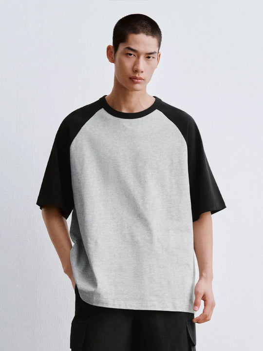 Cotton Blend Raglan Sleeve Contrast T Shirt
