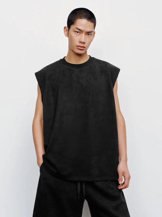 Embroidered Crew Neck Tank Tops With Medium Weight Slight Stretch