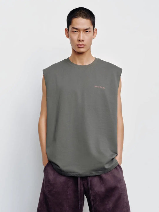 Cotton Sleeveless Minimal Text Print Tank Tops