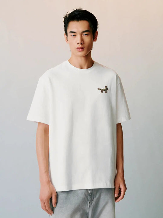 Embroidered Fox Print Cotton T-shirt
