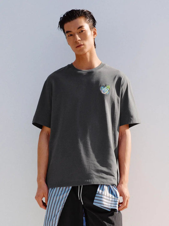 Embroidered Frog Crew Neck Cotton T-shirt