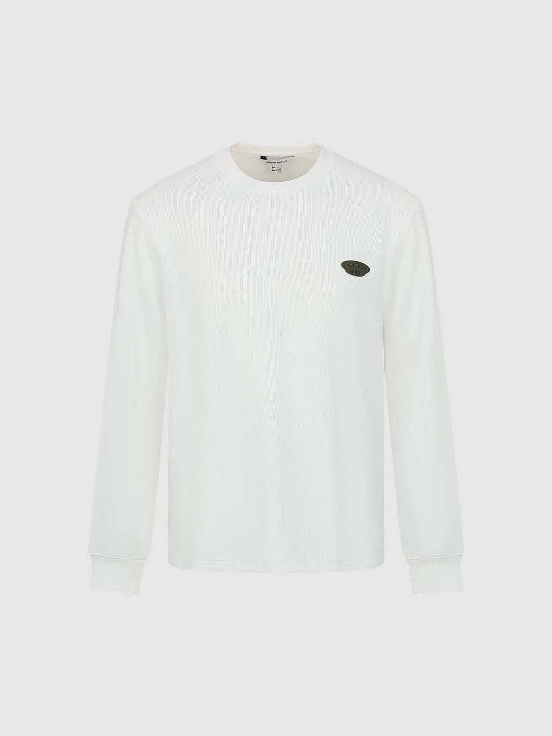 Sweatshirt white with an oval dark logo patch on the chest by Urban Revivo Fashion