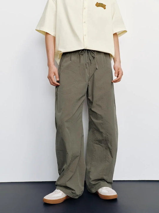Cotton Wide-Leg Drawstring Relaxed Fit Trousers