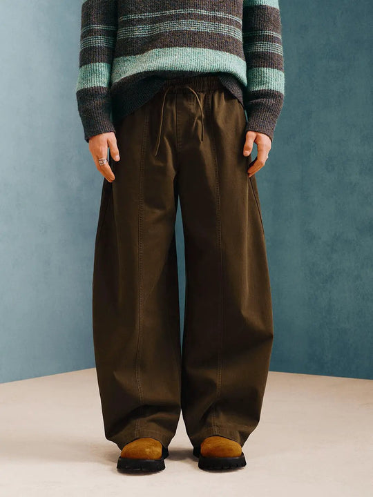 Panelled Wide-leg Drawstring Waist Cotton Pants