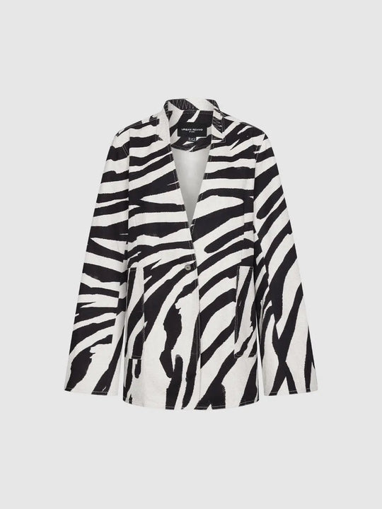 Oversized Relaxed Zebra Print Cotton Blazer
