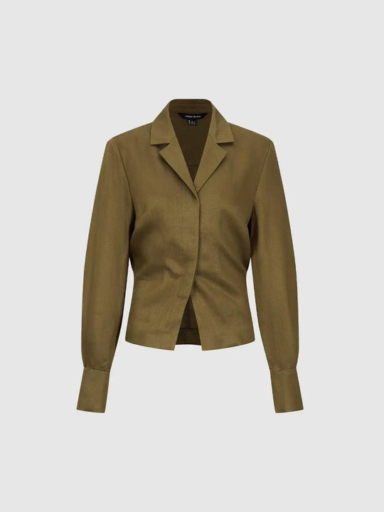 Lyocell-Linen Blend Textured Lapel Blazer Shirts