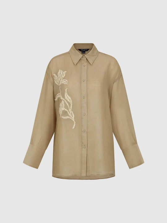 Oversized Floral Embroidered Ramie Shirt