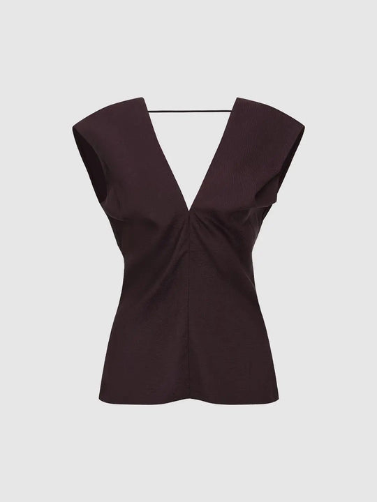 V-neck Wrap Front Linen Blend Blouse