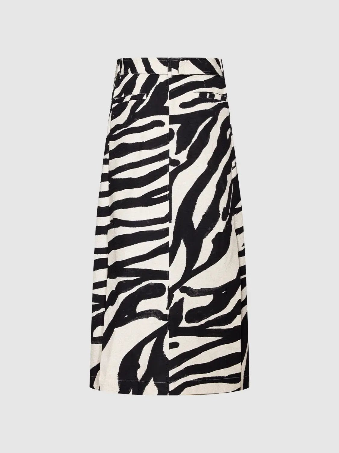 Cotton zebra-print cargo skirt, women's straight-cut, black and white pattern