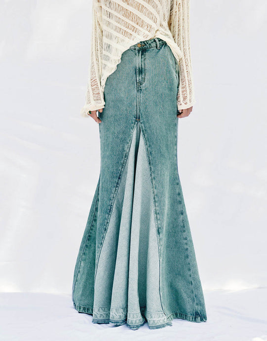 Maxi Fishtail Denim Skirt