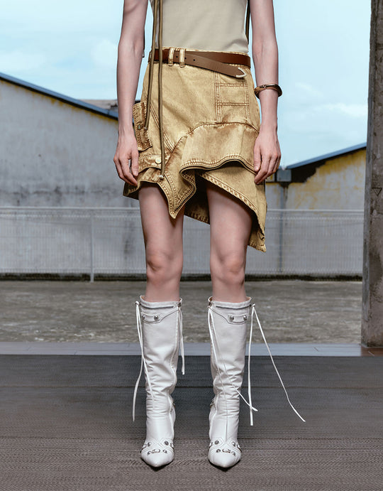 Gonne Mini in Denim con Orlo Irregolare