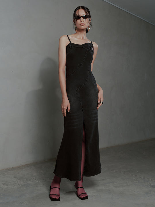 Split Hem Skinny Denim Dress