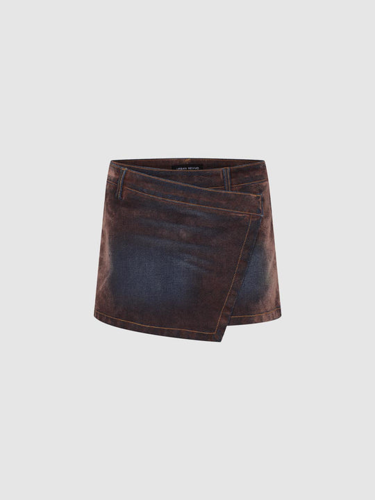 Minifaldas envolventes de mezclilla drapeada