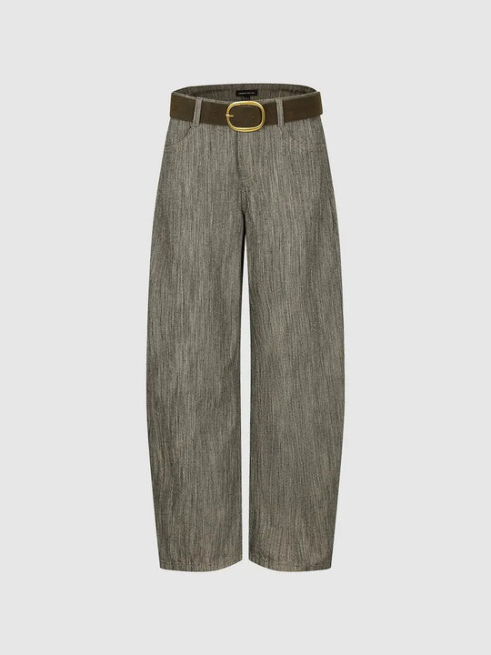 Casual Belted Wide-Leg Cotton Hemp Pants
