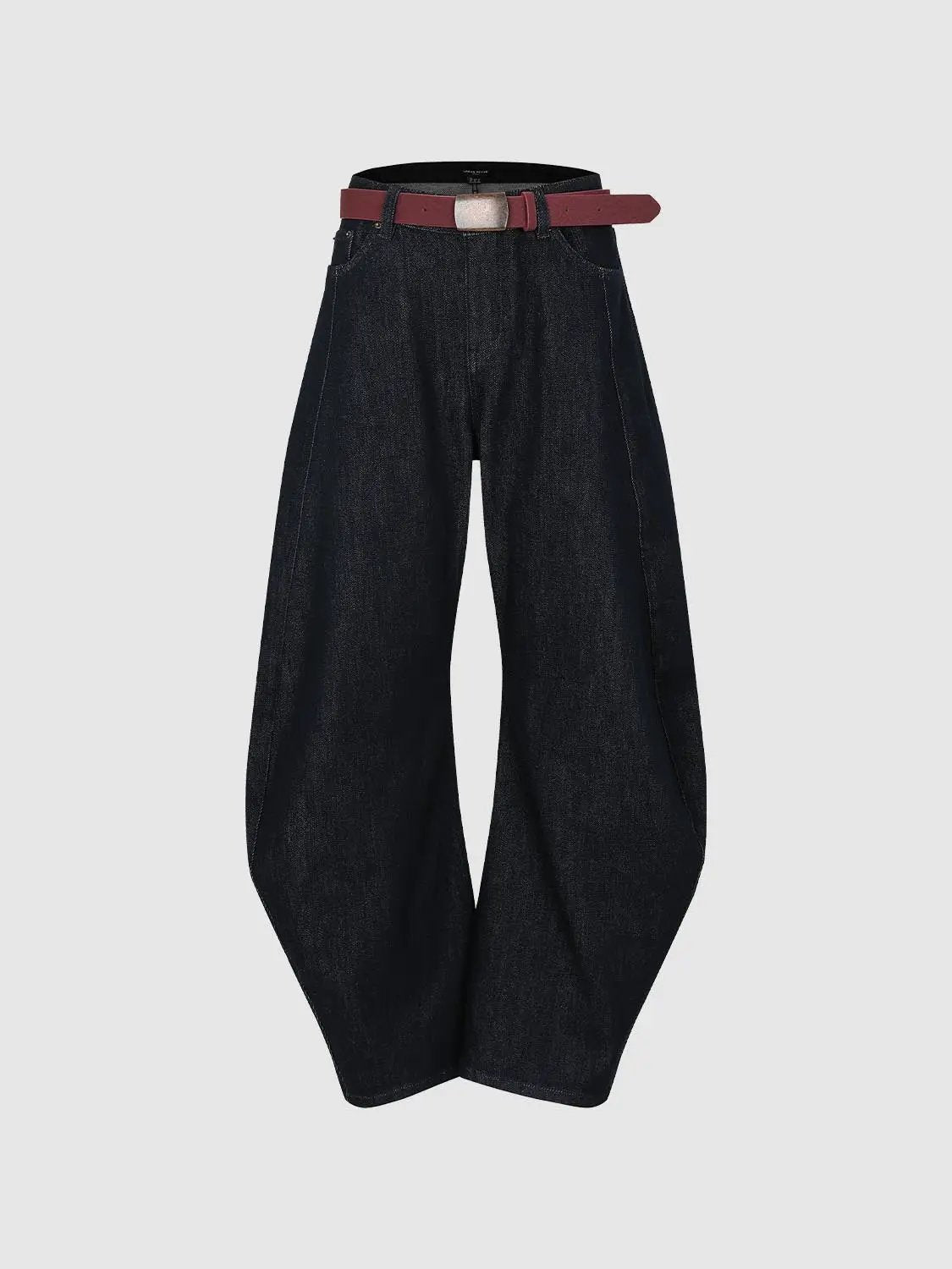 Jeans with wide-leg dark denim and a red belt by Urban Revivo Fashion