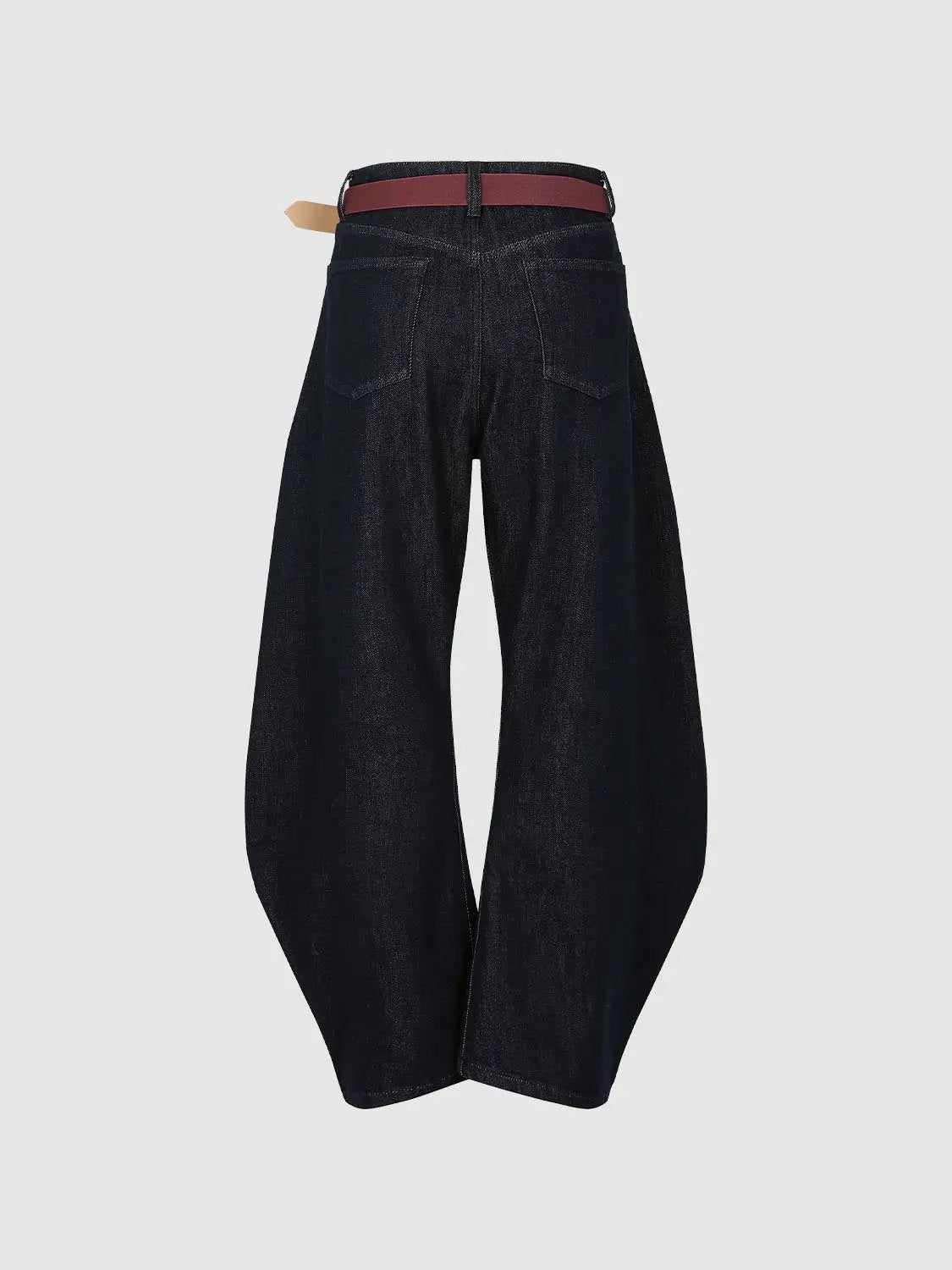 Urban Revivo Fashion jeans, dark indigo wide-leg denim with red belt accent