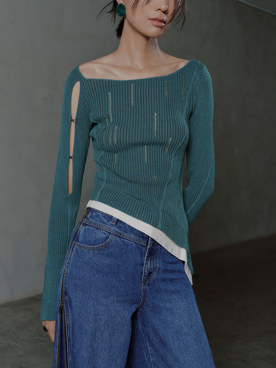 Kalte Schulter Strick-T-Shirts