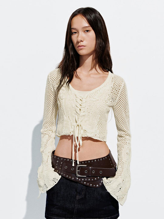 Cárdigans de punto de ganchillo con nudo delantero