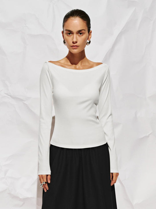 Camisetas de manga larga con escote barco