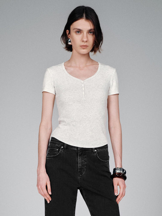 Henley Scoop Neck Skinny Fit T-Shirts