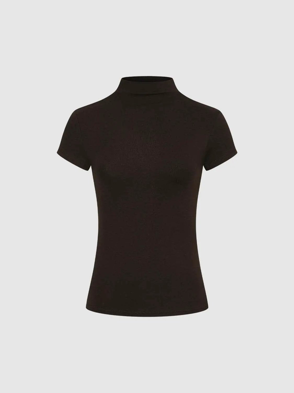 Women's T-shirt in black modal knit fabric with a smooth finish by Urban Revivo Fashion