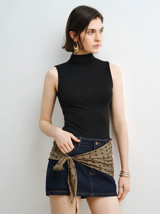 Sleek Sleeveless Mock Neck Modal Tank Top