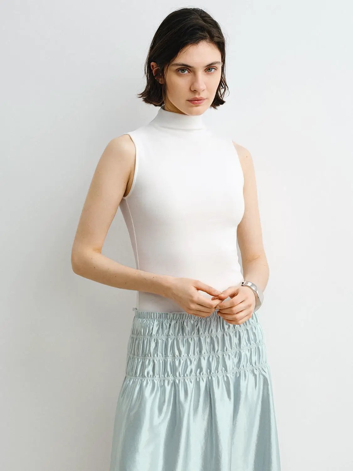 Tank Top by Urban Revivo Fashion, white sleeveless high-neck design