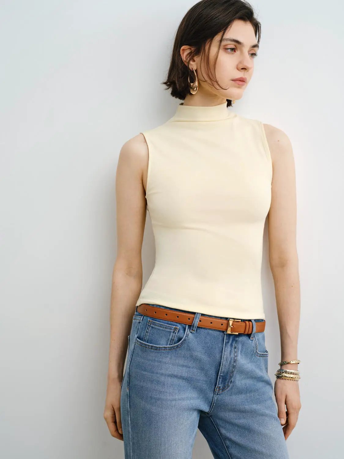 Tank Top by Urban Revivo Fashion in cream with a high neckline