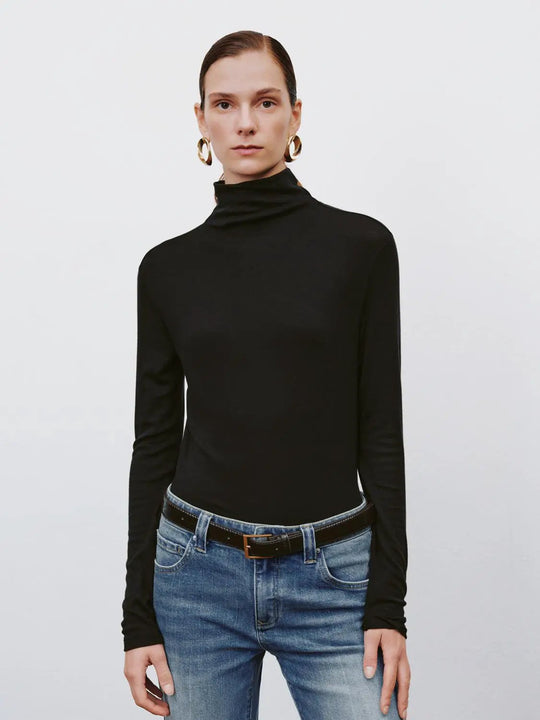 Thin Slim Mock Neck Long Sleeve T-Shirt