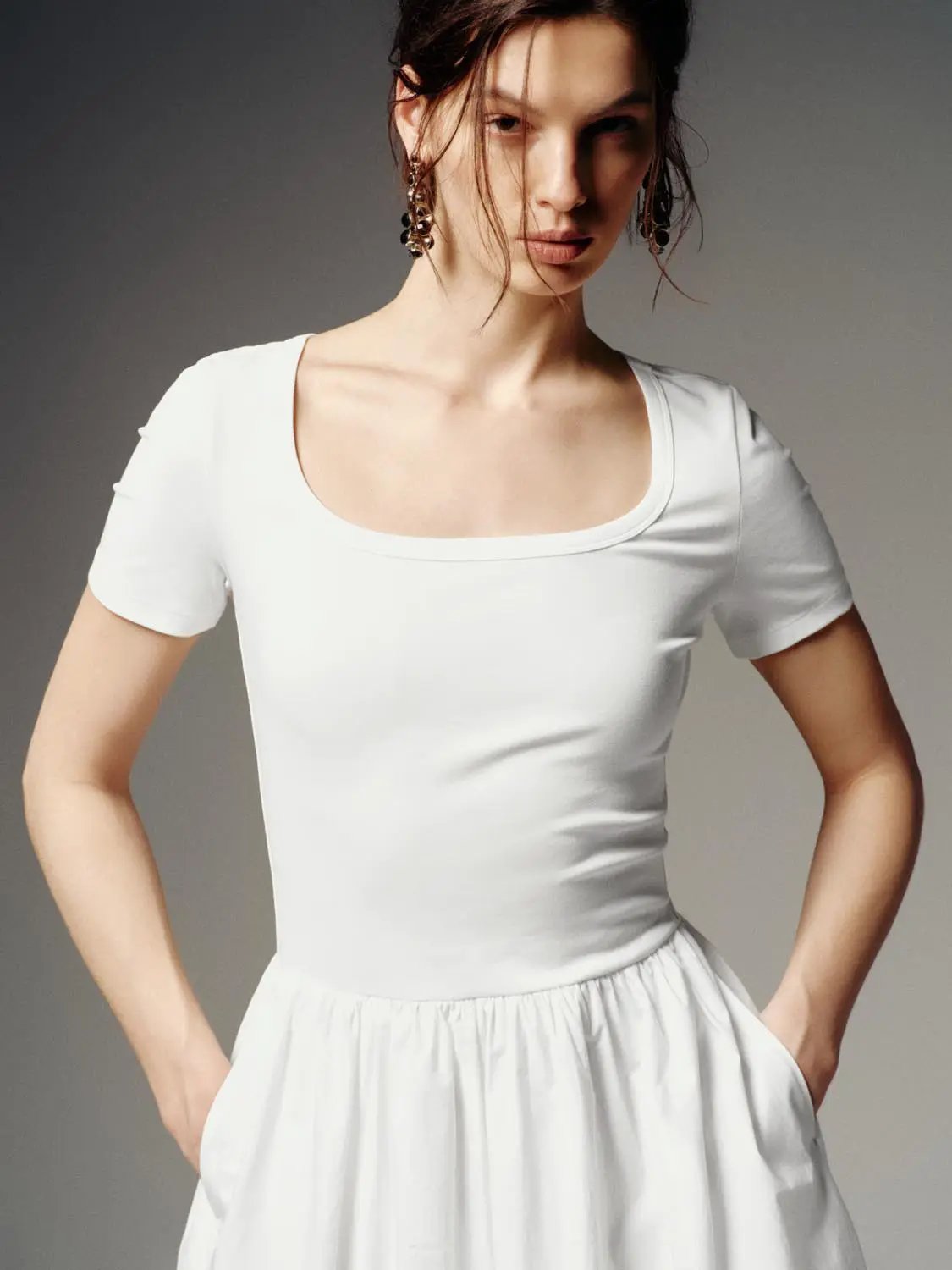 Scoop Neck Short Sleeve A-Line Midi Dresses by Urban Revivo Fashion