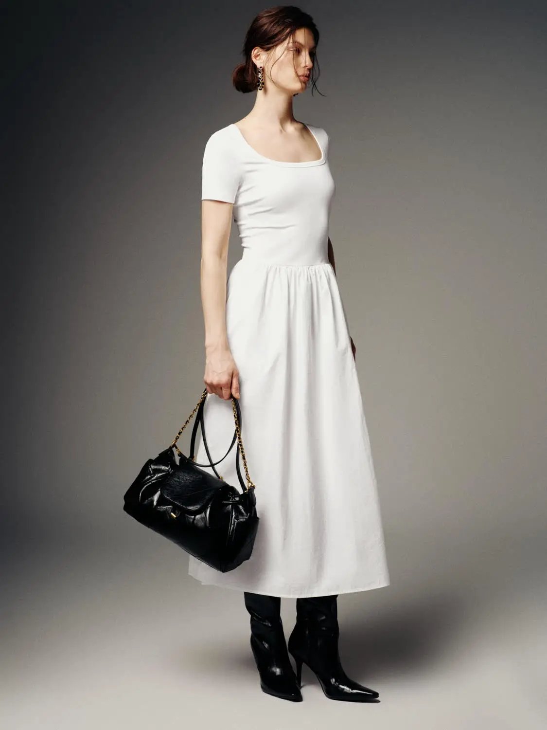 Scoop Neck Short Sleeve A-Line Midi Dresses by Urban Revivo Fashion