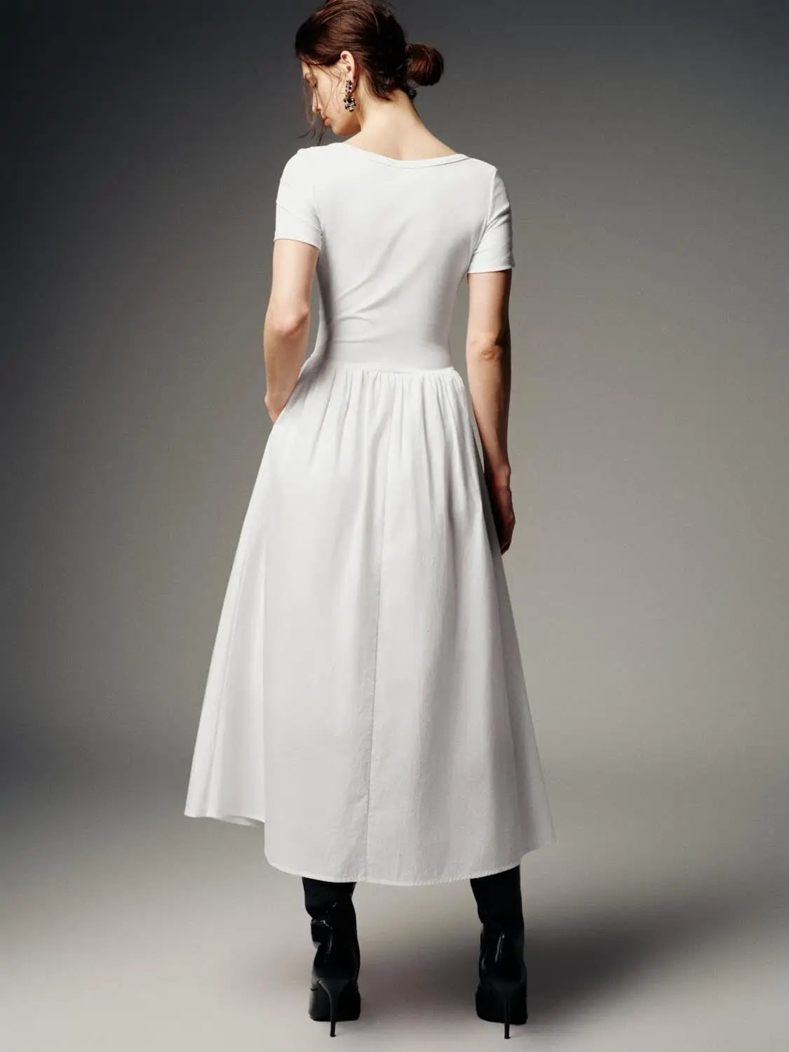 Scoop Neck Short Sleeve A-Line Midi Dresses by Urban Revivo Fashion