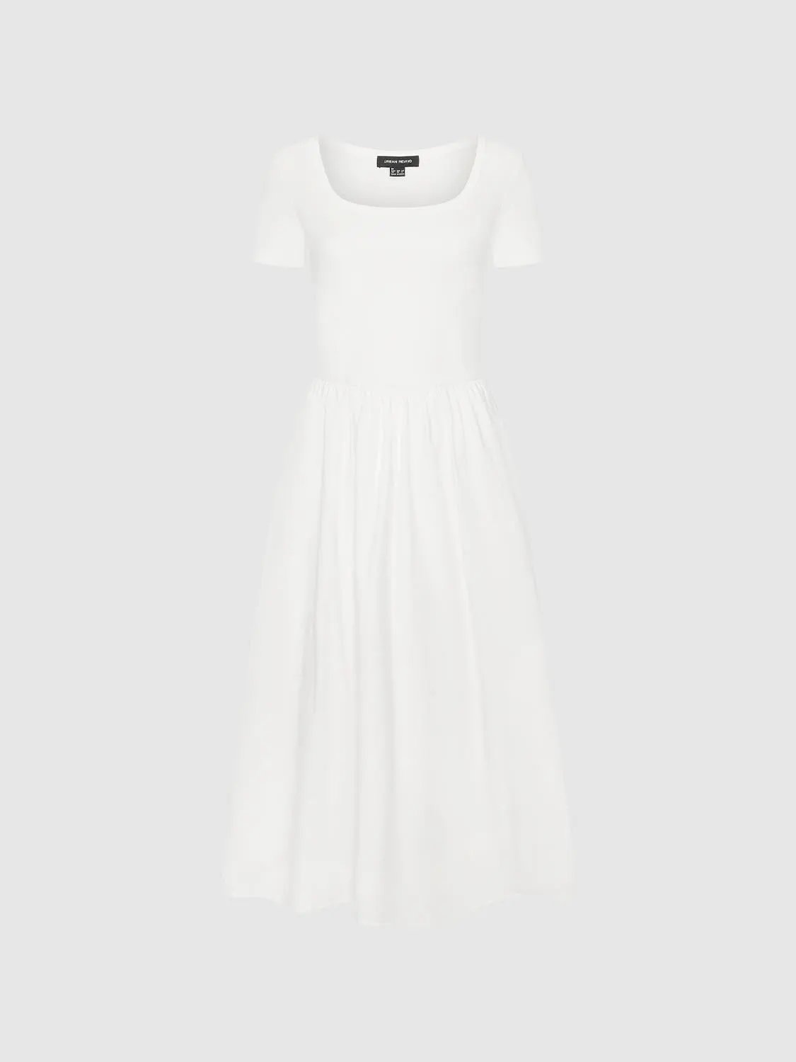 Scoop Neck Short Sleeve A-Line Midi Dresses by Urban Revivo Fashion