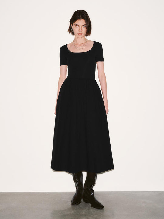 Square Neck A-Line Midi Dresses