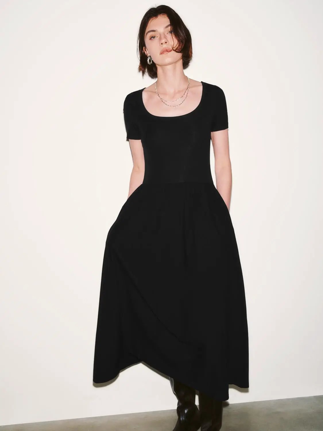 Square Neck A-Line Midi Dresses by Urban Revivo Fashion