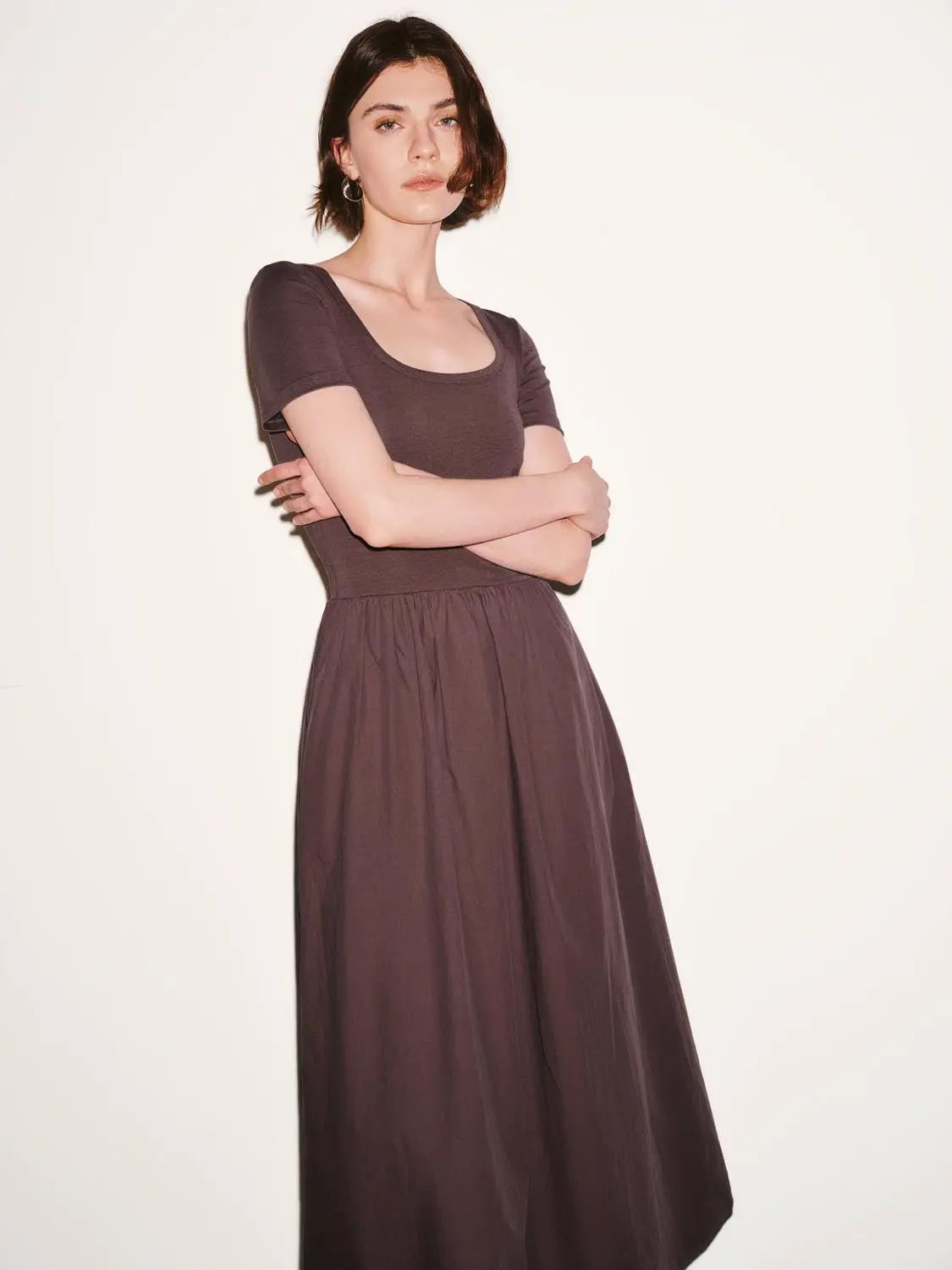 Square Neck A-Line Midi Dresses by Urban Revivo Fashion