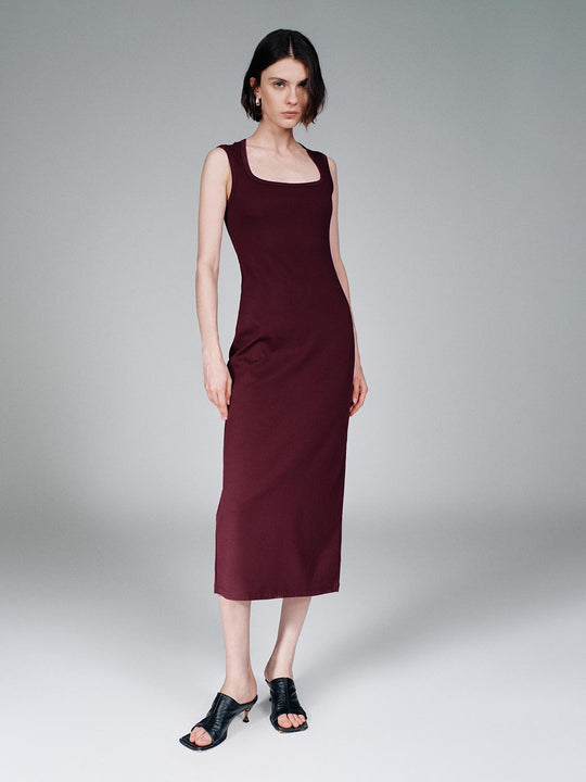 U-Neck Sleeveless Skinny-Fit Midi Dresses