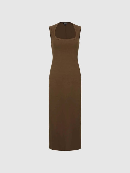 Cotton Stretch Square-Neck Sleeveless Maxi Dresses