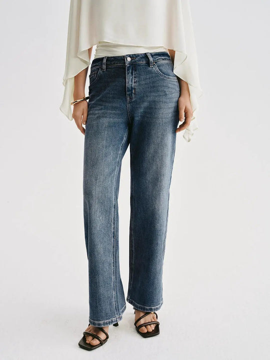 Medium Wash Wide-Leg Subtle Fade Cotton Jeans