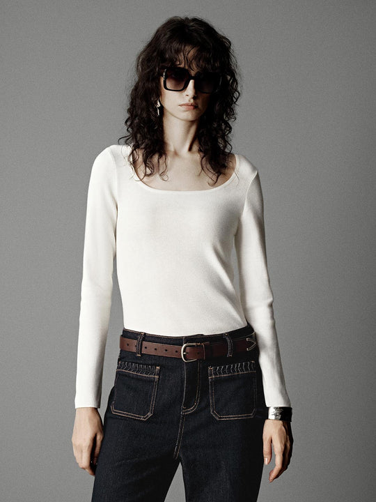 T-shirt lavorate a maglia con scollo a barca