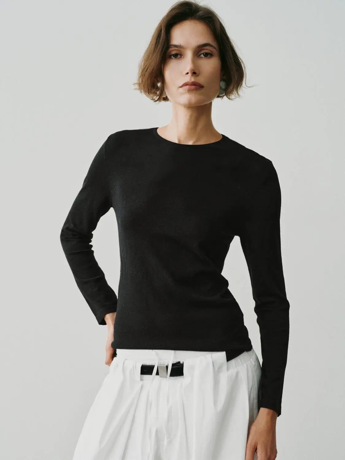 Knit T-Shirt by Urban Revivo Fashion; black long-sleeve knitted top.