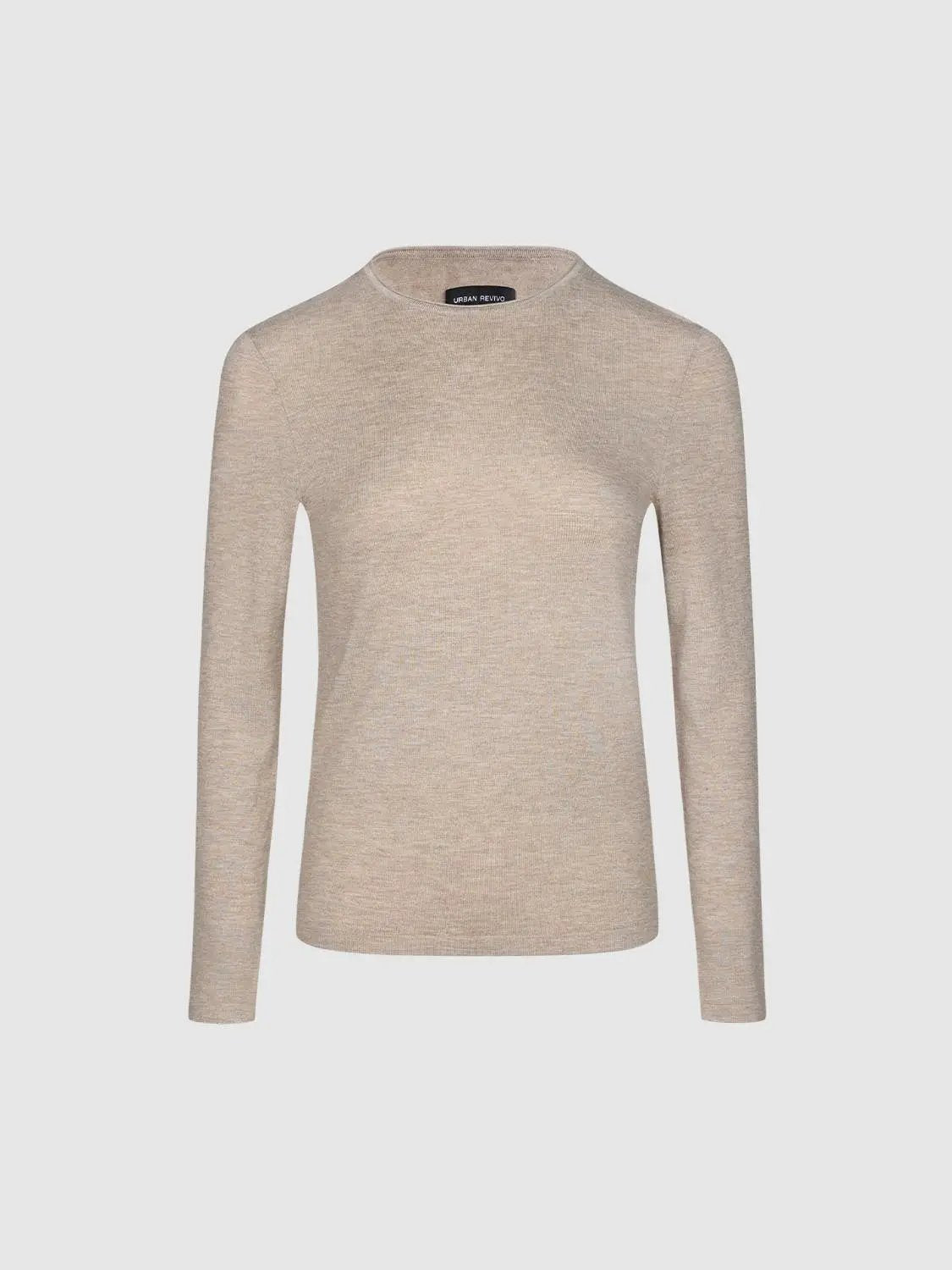Knit T-Shirt beige long-sleeve top by Urban Revivo Fashion